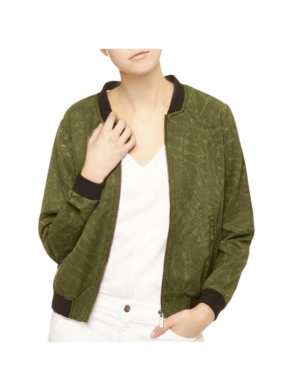 Womens Printed Contrast Trim Bomber Jacket