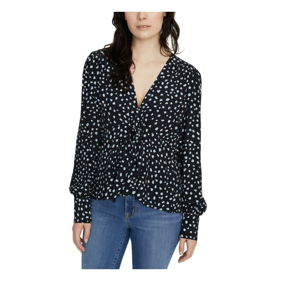 SANCTUARY Womens Navy Speckle Long Sleeve V Neck Top M