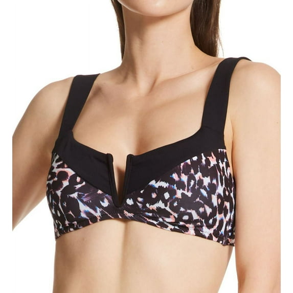Women's Sanctuary SC22122 Stay Cool Leopard V-Wire Bralette Swim Top (Multi L)