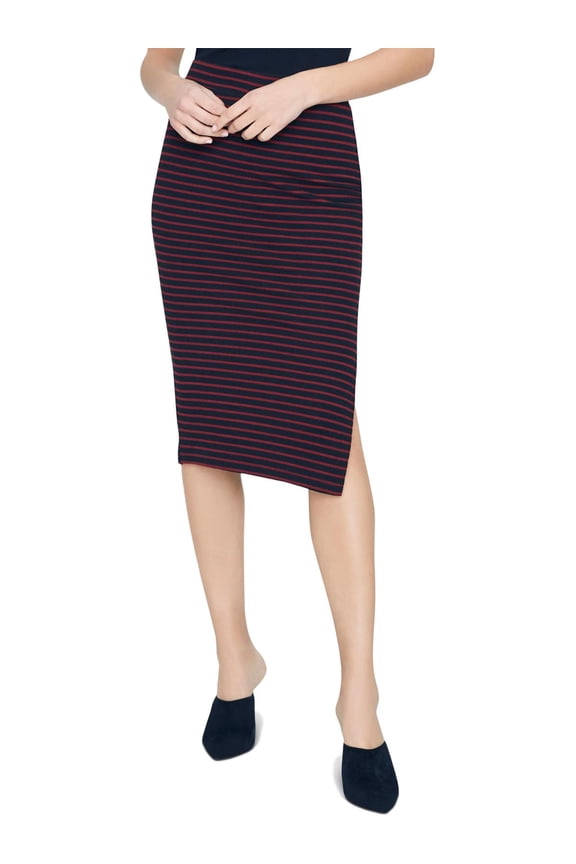 Womens Rib Knit Pull On Midi Skirt Red L