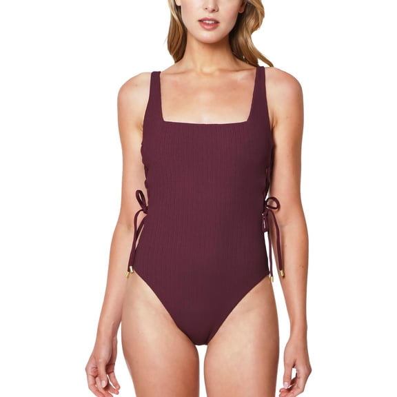Sanctuary Womens Ribbed Lace-Up One-Piece Swimsuit