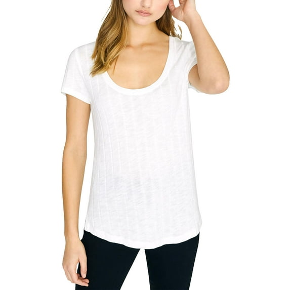 Sanctuary Womens Ribbed Scoop Neck Blouse Ivory L