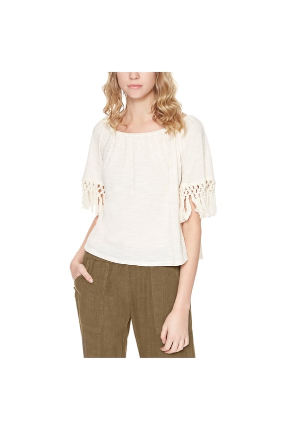 Sedona Cotton Off The Shoulder Fringe Top Light Dune M