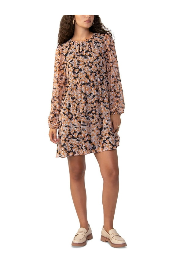 Womens Shirred Neck Mini Babydoll Dress