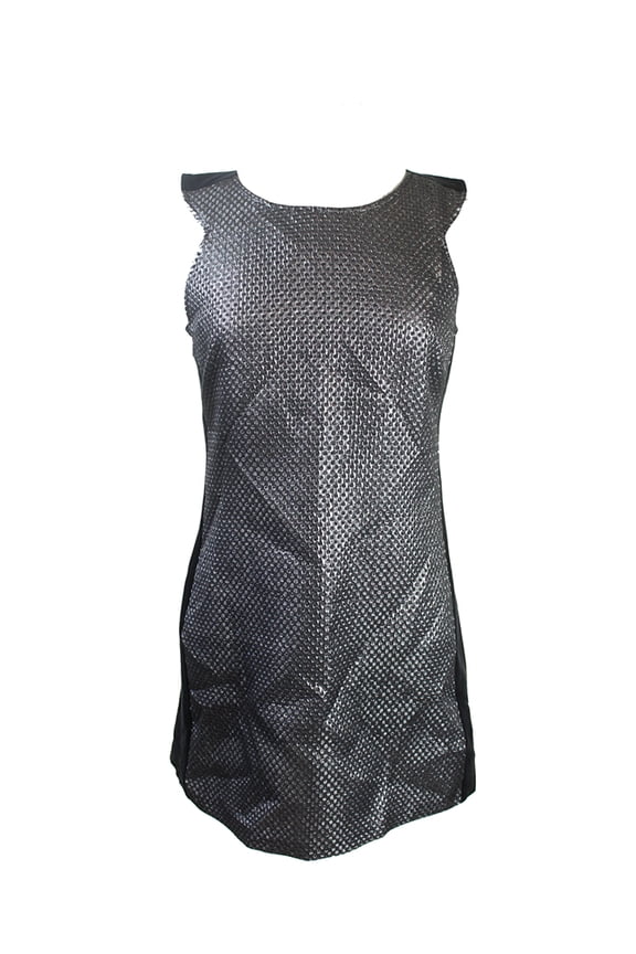 Womens Silver Metallic Cap-Sleeve Colorblocked Shift Dress M