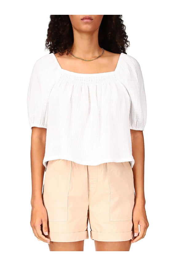 Womens Smocked Puff Sleeve Blouse