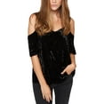 thumbnail image 1 of Sanctuary Womens Velvet Cold Shoulder Blouse Black M, 1 of 1