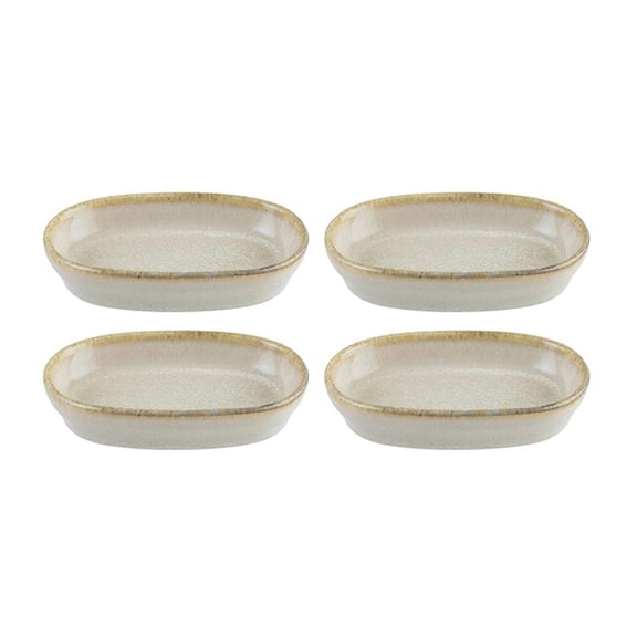Sand 4" x 2.5" x h:0.75" Oval Beige Porcelain Platter (Set of 4)