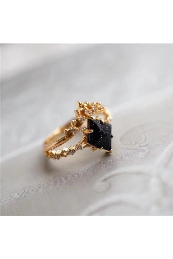 Sand And Stone Twinkle Starlight Ring Copper Two Tone Yellow Gold Adjustable Ring Set 2 Pieces Elegant Everyday Wear