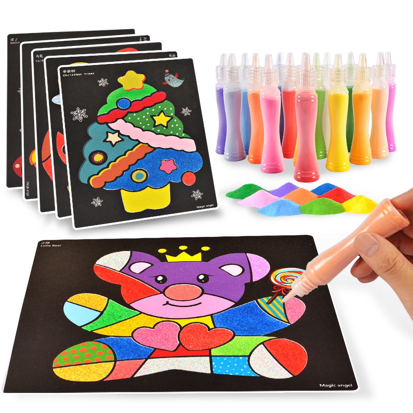 Berry President Sand Painting Cards Art Kids Coloring DIY Paper Craft Kit with 12 Bottles Colored Sand for 4 5 6 7 Year Old Children Kids (12