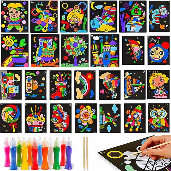 Sand Art Kit with 26 Cartoon Cards and 12 Colors for Kids DIY Crafts, Educational Toy Set