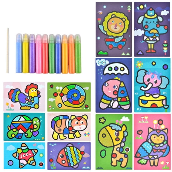 Sand Art Kits, 10 Color Sand Art Kits with 12 Sheets Sand Art Painting Cards, DIY Colored Sand Art Kit Sand Painting Set for Arts and Crafts School Classroom Home Party Favors
