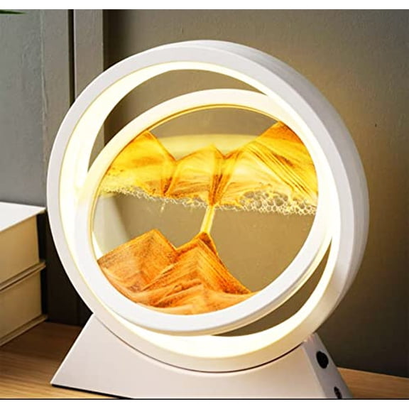 Sand Art Liquid Motion with Light White Wood Base Moving Sand Art Round Glass Flow Sand Painting 3 Color Changing Deep Sea Sandscape Table Lamp for Desk Toys Home Decor Creative Gift