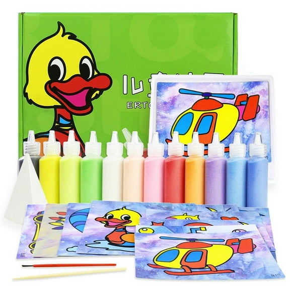 Sand Art Painting Kit With 12 Colors And 12 Painting Cards Creative Diy Toy For Kids Over 3 Years Includes Tools For Sensory Play Develops Fine Motor Skills And Color Recognition