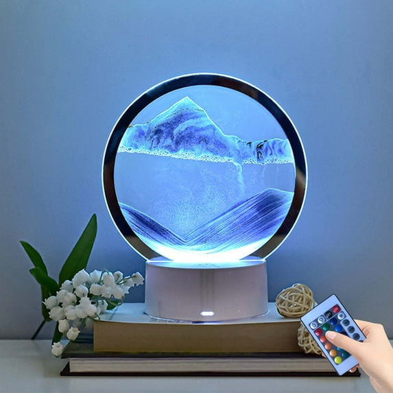 Sand Art Table Lamp - 7.28"x6.3" Moving Hourglass with Remote - USB LED Ambient Light for Living Room Bedroom Decorations & Gift Idea