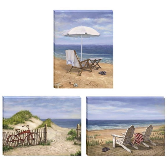 Sand Beach Designs by Opportunities Print on Canvas FabricMulti-Color (Set of 3)