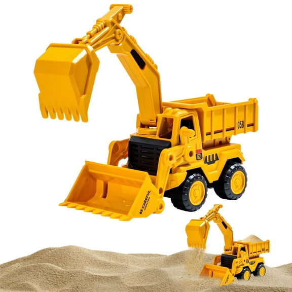 Sand Beach Toy Excavator Construction Vehicle Friction Powered Digging Truck, Outdoor Play Thickened Durable Material Yellow