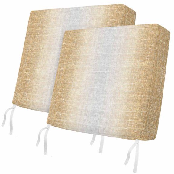 Sand Beige 2 Pcs Patio Cushion Covers, Summer Tan Zen Ombre Linen Texture Rustic Farmhouse Waterproof Outdoor Cushion Cover, Replacement Washable Sofa Chair Seat Cover with Zipper 20"x18"x4"