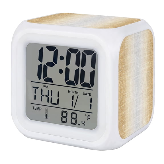 Sand Beige Alarm Clock, Summer Tan Zen Ombre Linen Texture Rustic Farmhouse Digital Clock Night Light with 7 Color, Calendar Temperature Display, LED Desk Small Clock for Bedrooms Bedside Living Room