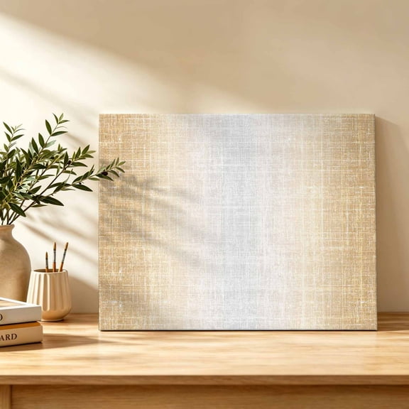 Sand Beige Canvas Wall Art, Summer Tan Zen Ombre Linen Texture Rustic Farmhouse Wall Art Prints Artwork Framed Canvas Ready to Hang Art Pictures for Bedroom Living Room Closet Kitchen 16" x 12"