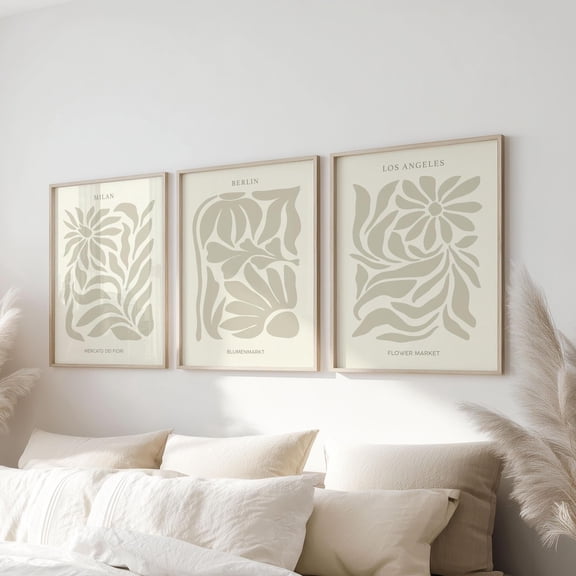 Sand Beige & Cream MidCentury Modern Prints, Flower Market Posters, Poster Only