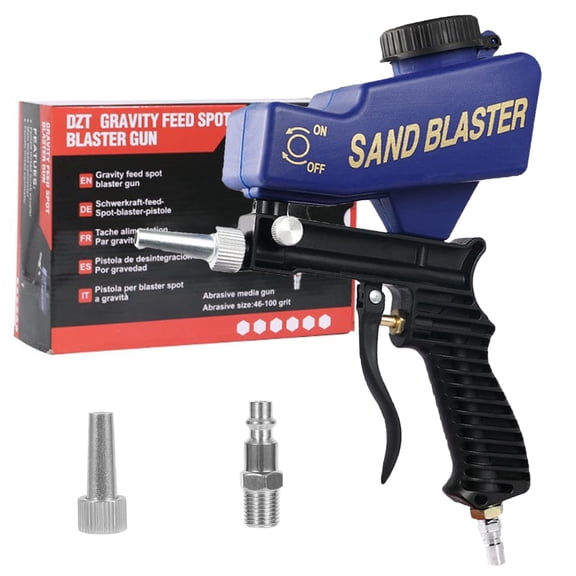 Sand Blaster Gun with Gravity Feed,Hobby Handheld Sandblaster Gun for Metal,Wood Paint/Rust Removal and Glass Etching,Up to 90 PSI Blasting Medial,Requires Air Compressor,Blue