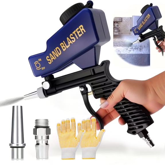 Sand Blaster Gun - Gravity Feed Sandblaster Gun Kit for Metal, Wood Paint/Rust Removal and Glass Etching - Handheld Sand Blaster Gun for Air Compressor, Up to 70-150 PSI Blasting Media, Blue