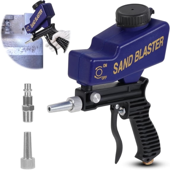 Sand Blaster Gun Kit, 1Pc Handheld Sand Blaster Portable Sandblaster, Light-Duty Salt Gun for Metal Wood Paint/Removal for Air Compressor Up to 70 150 Blasting Media, Sandblaster Gun Kit, Blue2