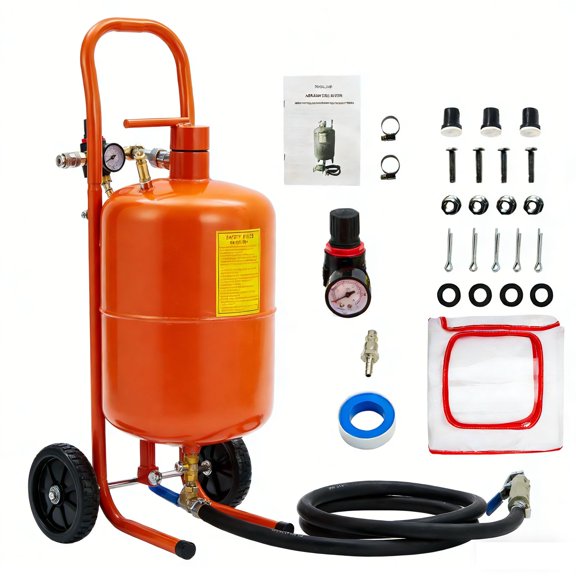 Sand Blasting Machine, 5 Gallon Portable Abrasive Blaster with 125 PSI & Oil-Water Separator, Includes 4 Ceramic Nozzles for Rust, Paint, Stain Removal