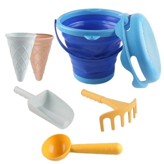 Sand Bucket Set Folding Design Includes Shovel And 2 Forms For Travel Storage