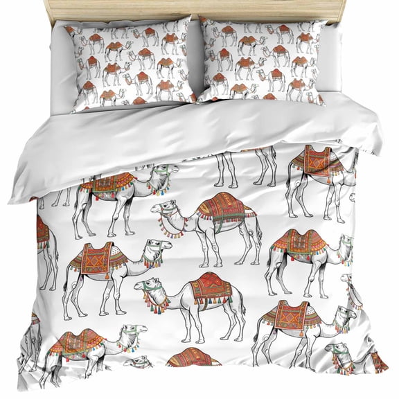 Sand Camel Bedding 3 Piece Duvet Cover Set Full Size, Vintage Farmhouse Desert Animals Camel Soft Microfiber Comforter Cover with Zipper Closure & Pillowcases, Wrinkle & FadeResistant Quilt Cover