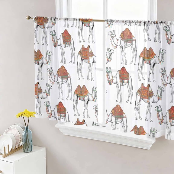 Sand Camel Sheer Curtains 45 Inches Length 2 Panels Set, Window Sheer Curtains for Living Room/Bedroom, Vintage Farmhouse Desert Animals Camel Light Filtering Rod Pocket Curtain 52''x45''x2