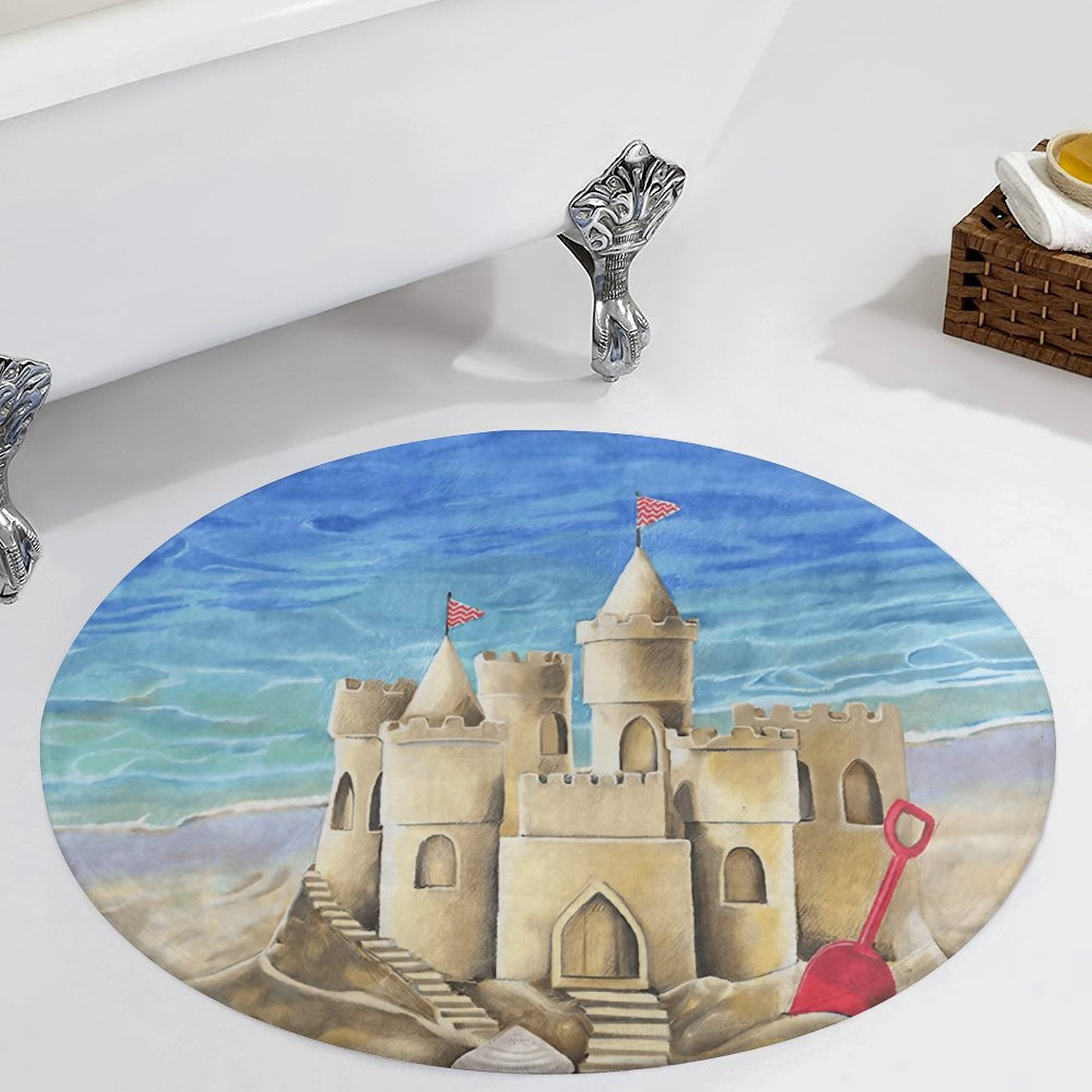 Sand Castle Beach Christmas Round Carpet Circle Rug Outdoor Patio Area ...