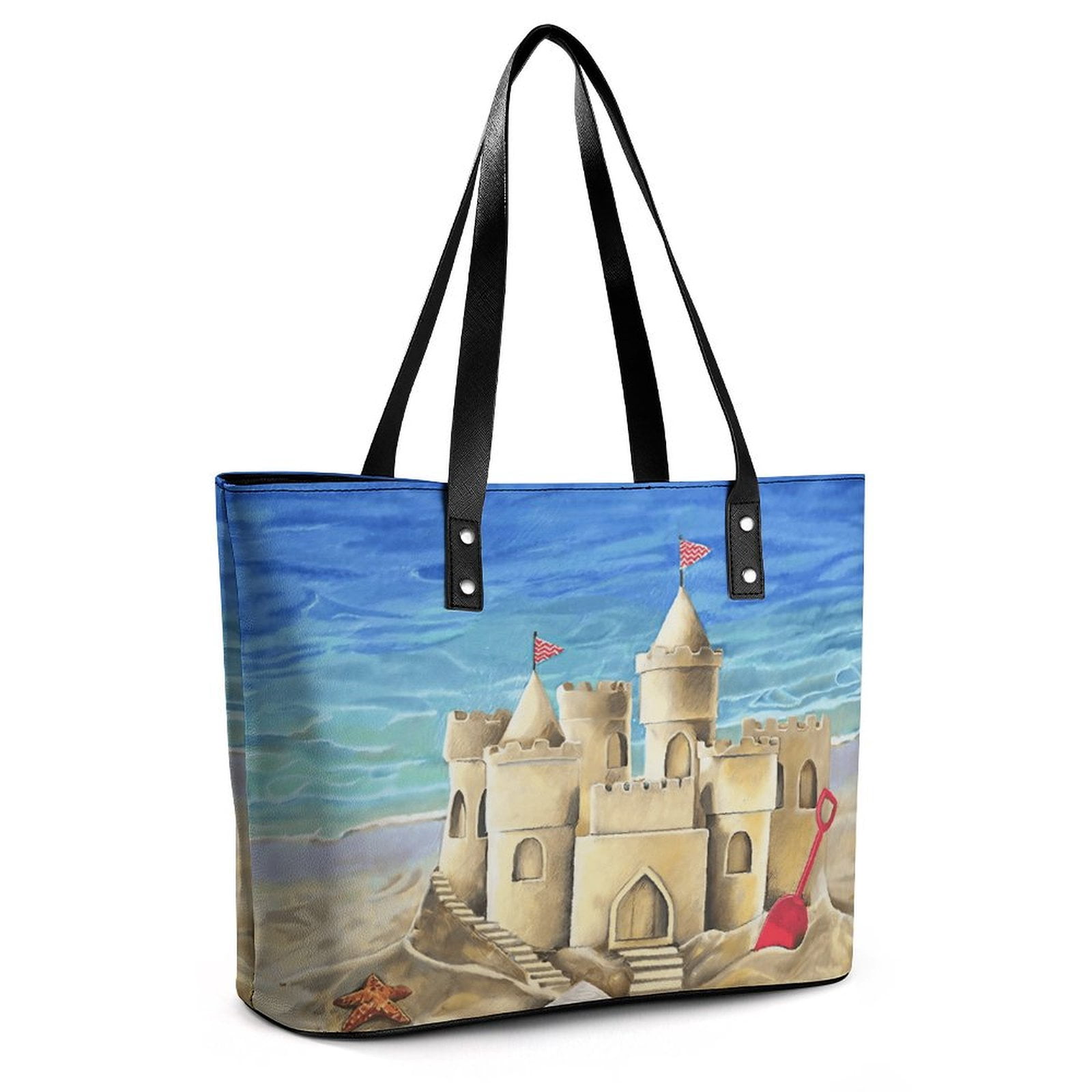 Sand Castle Beach Christmas Woman Leather Handbags Large  display picture 2