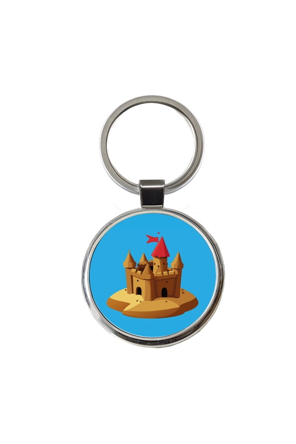 Sand Castle Beach Metal Round Keychain