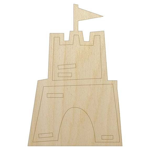 Sand Castle Doodle Wood Shape Unfinished Piece Cutout Craft DIY Projects - 4.70 Inch Size - 1/8 Inch Thick