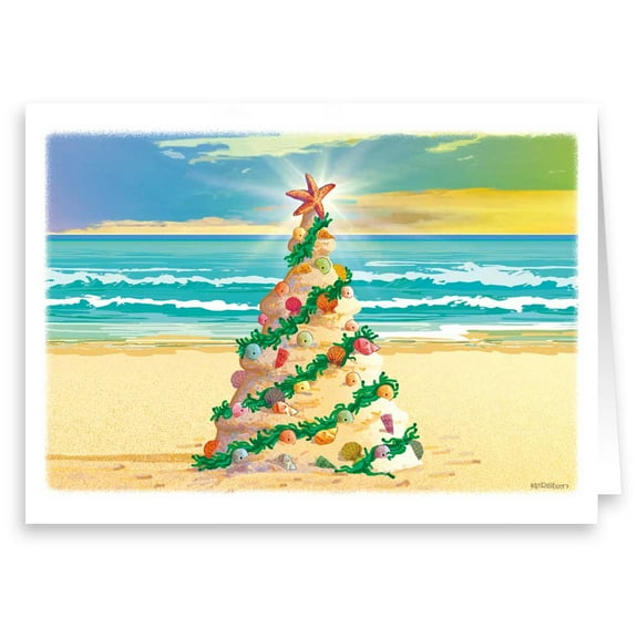 Sand Christmas Tree Cards - Beach 18 Cards and Envelopes