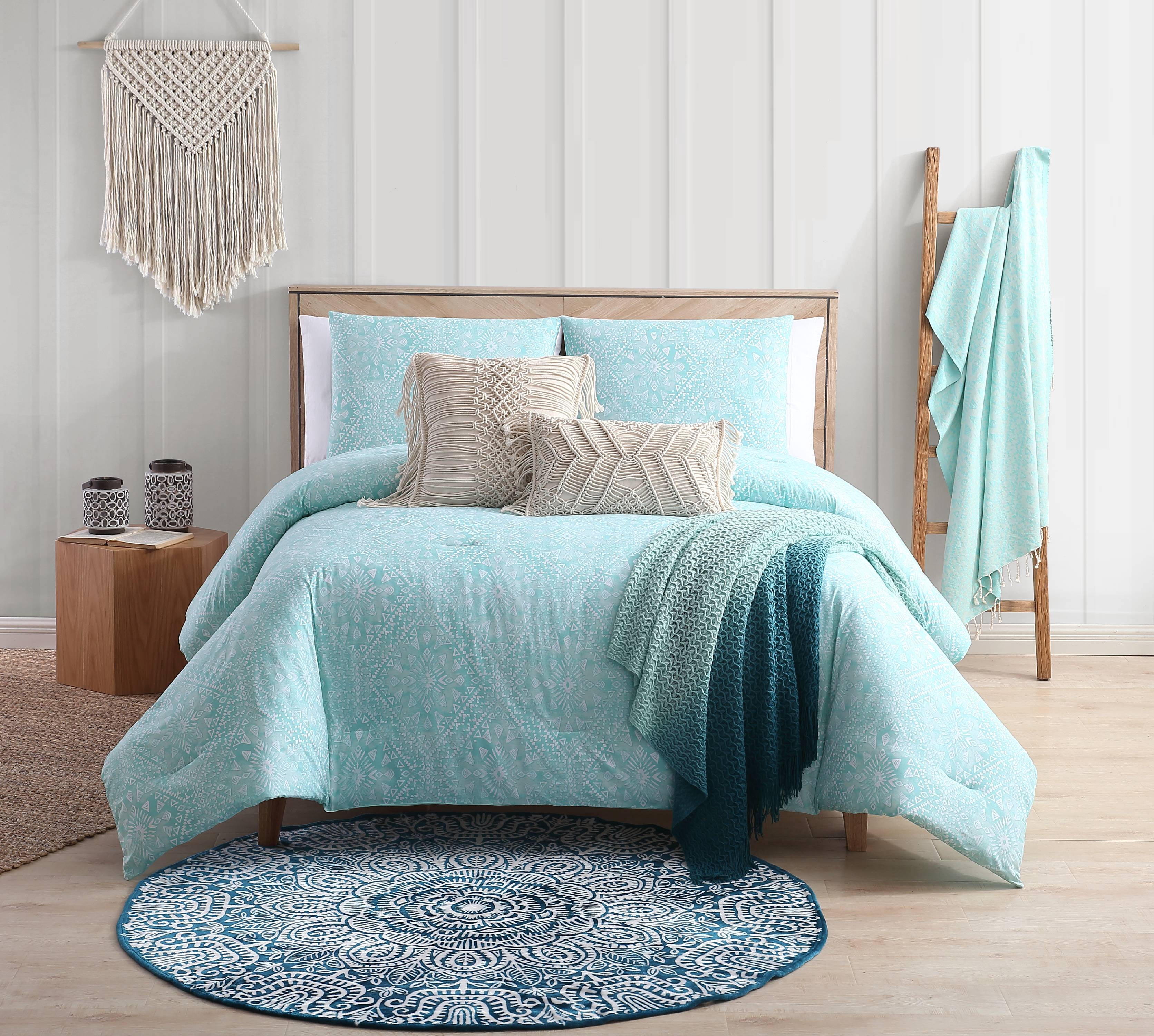 Sand Cloud Kaibu Isle Aqua Boho Block Print Reversible Comforter Set