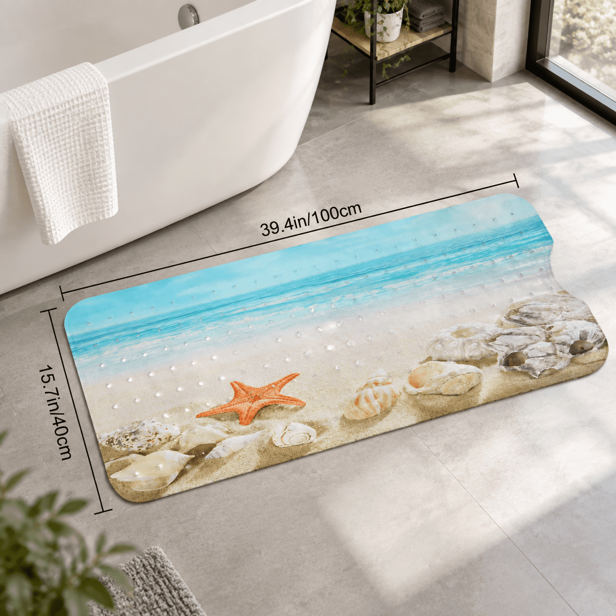 Sand Coastline 40 x 16 Inch Non-Slip Rubber Bathtub Mat with Suction ...