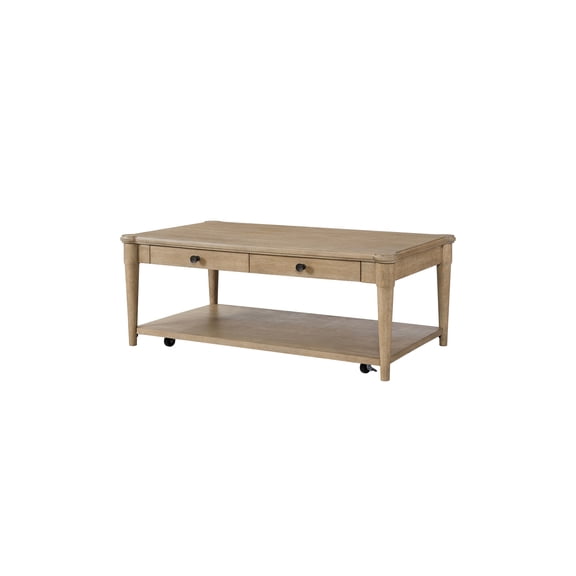 Sand Colored Cocktail Table With 2 Storage Drawers & , Transitional Casual, Solid Wood + , 48" D X 28" W 18.54" H And Drawers, Casual Design, Deep Wide High