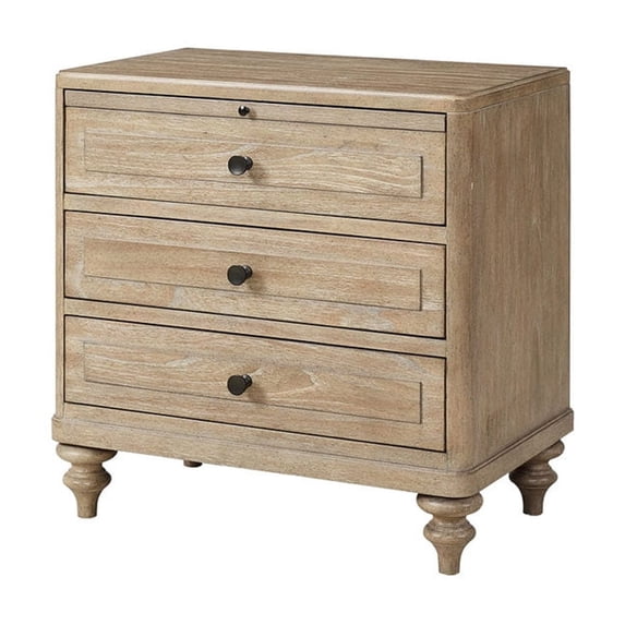 Sand - Colored Nightstand with 3 Storage Drawers and Custom Hardware / Bedroom Storage Upgrade