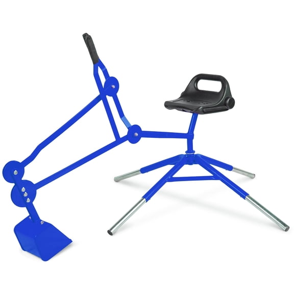 Sand Digger Toy Exavator with Telescoping Legs That Raise Seat Height and Stabilize Backhoe for Digging (Blue)