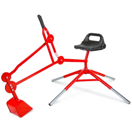 Sand Digger Toy Exavator with Telescoping Legs That Raise Seat Height and Stabilize Backhoe for Digging (Red)