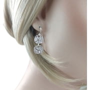 Sand Dollar Beach Link Silver Tone Pierced Earrings 1 1/2 Ladies Adult Female Women