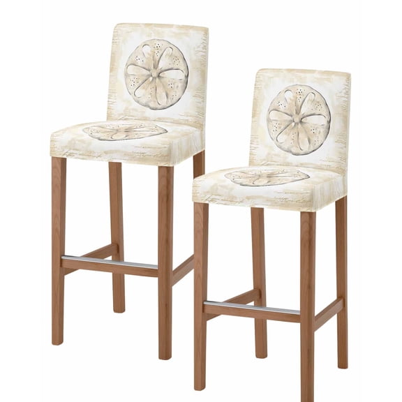 Sand Dollar Coastal Bar Stool Covers Set of 2, Summer Beach Beige Ocean Stretch Washable Bar Chair Covers with Backs, Removable Pub Counter Height Chair Cover for Kitchen Dining Room Cafe