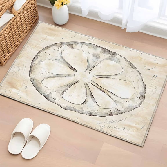 Sand Dollar Coastal Bathroom Mats 2x3 FT, Non Slip Small Kitchen Mat, Summer Beach Beige Sea Washable Soft Backed Front Door Throw Rugs Non-Shedding Indoor Outdoor Doormat for Entryway Sink