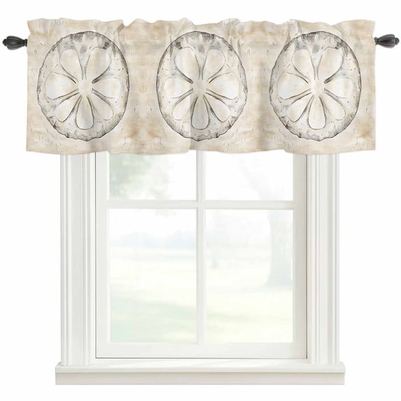 Sand Dollar Coastal Kitchen Valances for Windows, Summer Beach Beige Sea Bathroom Window Valances 42x12 Inch Rod Pocket Window Treatments Valance Curtains for Living Room Bedroom Decor