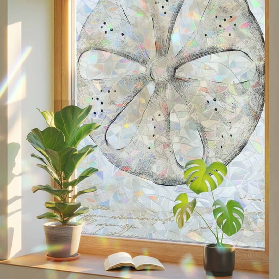 Sand Dollar Coastal Privacy Window Film, Decorative Stained Glass Window Film, Summer Beach Beige Ocean Resuable Rainbow Static Cling for Home Bathroom Living Room Glass Door 19.6"x39.3"