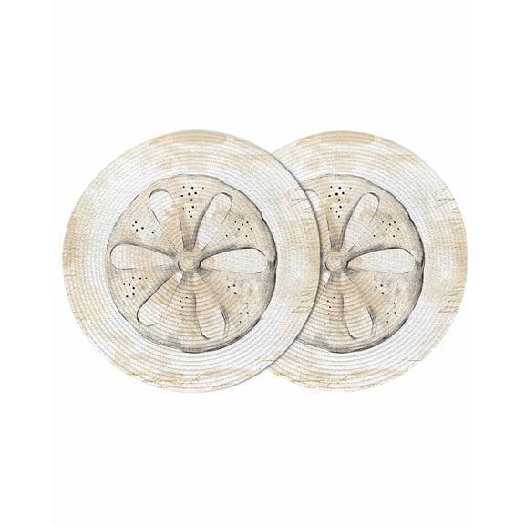 Sand Dollar Coastal Round 13 Inch Placemats Set of 2, Summer Beach Beige Ocean HeatResistant Non Slip Place Mats for Dining Table, Wipeable Braided Kitchen Table Mats for Housewarming