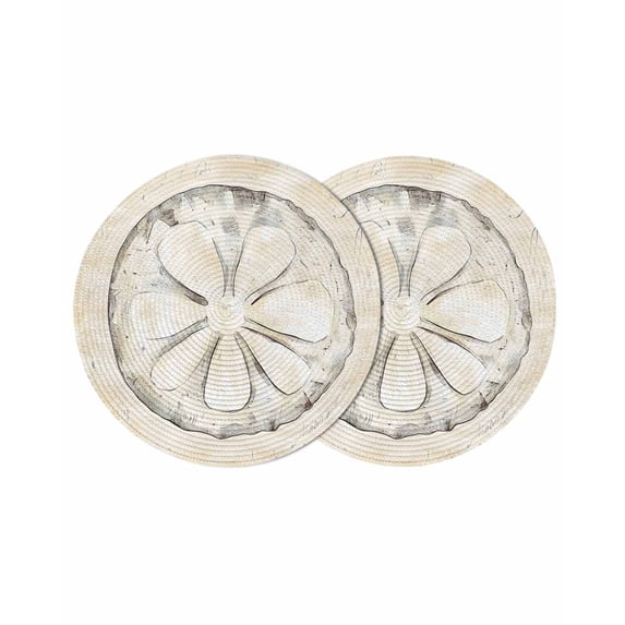 Sand Dollar Coastal Round 13 Inch Placemats Set of 2, Summer Beach Beige Sea HeatResistant Non Slip Place Mats for Dining Table, Wipeable Braided Kitchen Table Mats for Housewarming